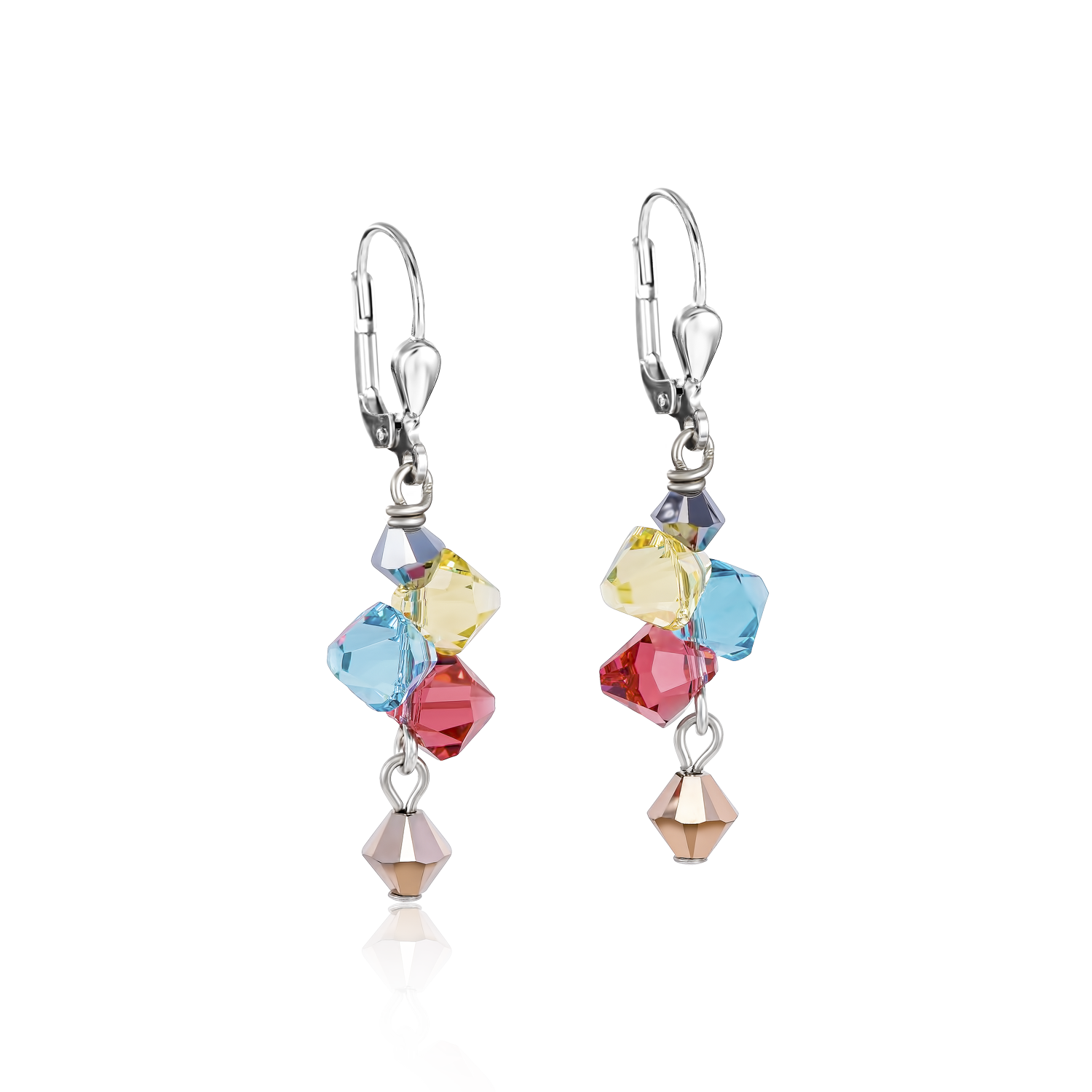 Boucles d'oreille Cristaux  & acier multicolore pastel 1