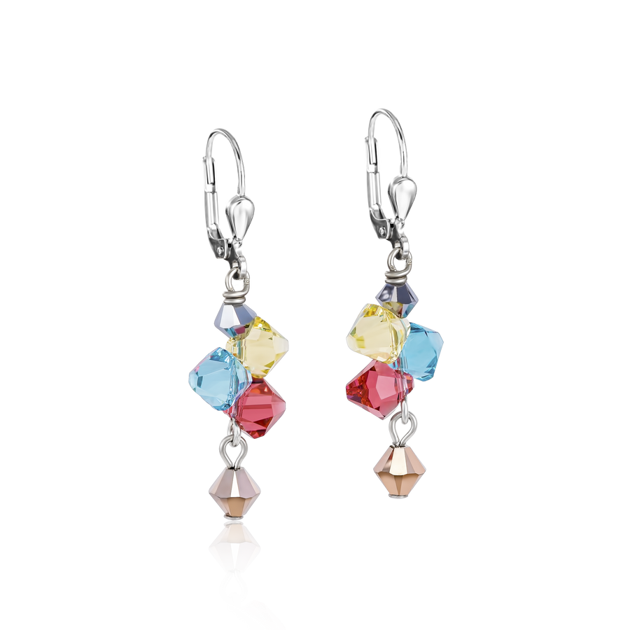 Boucles d'oreille Cristaux  & acier multicolore pastel 1