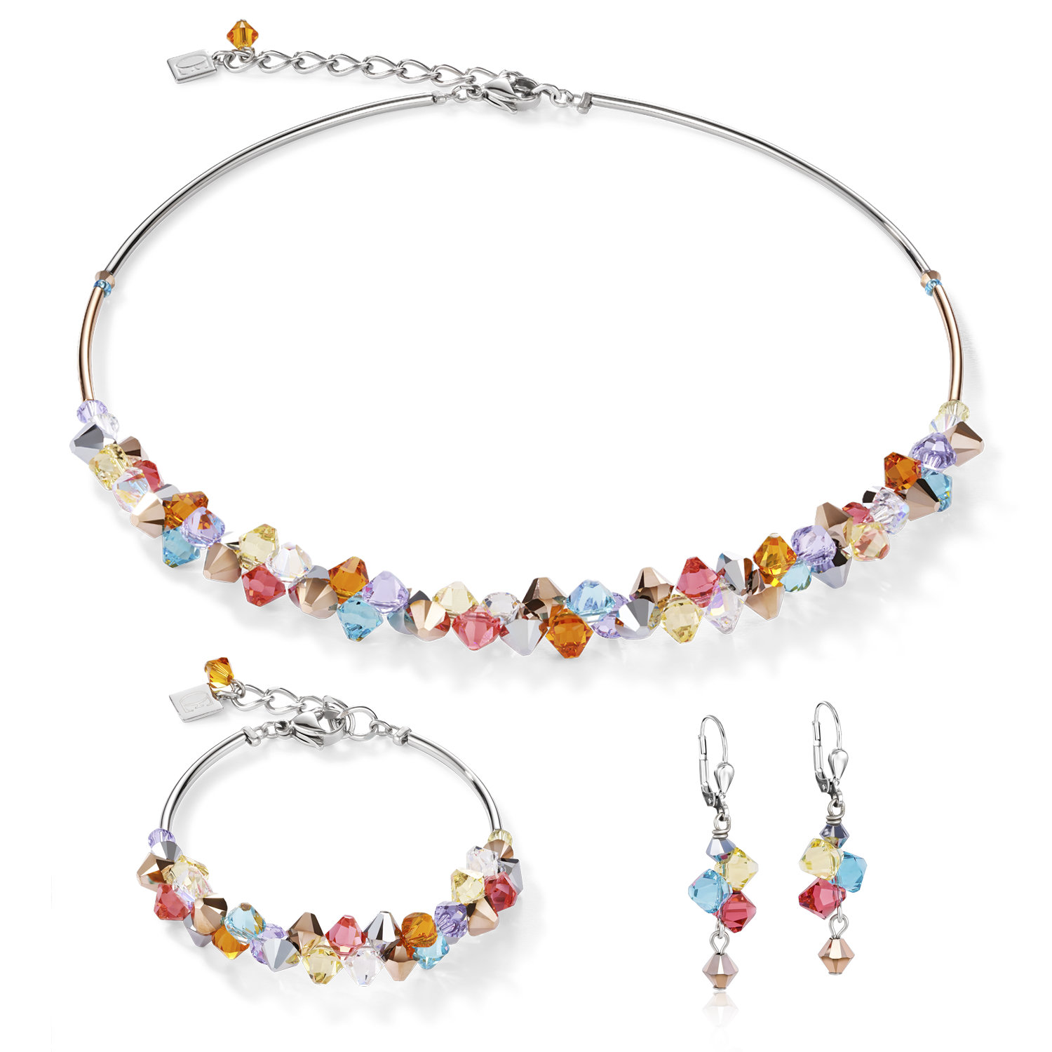Boucles d'oreille Cristaux  & acier multicolore pastel 1
