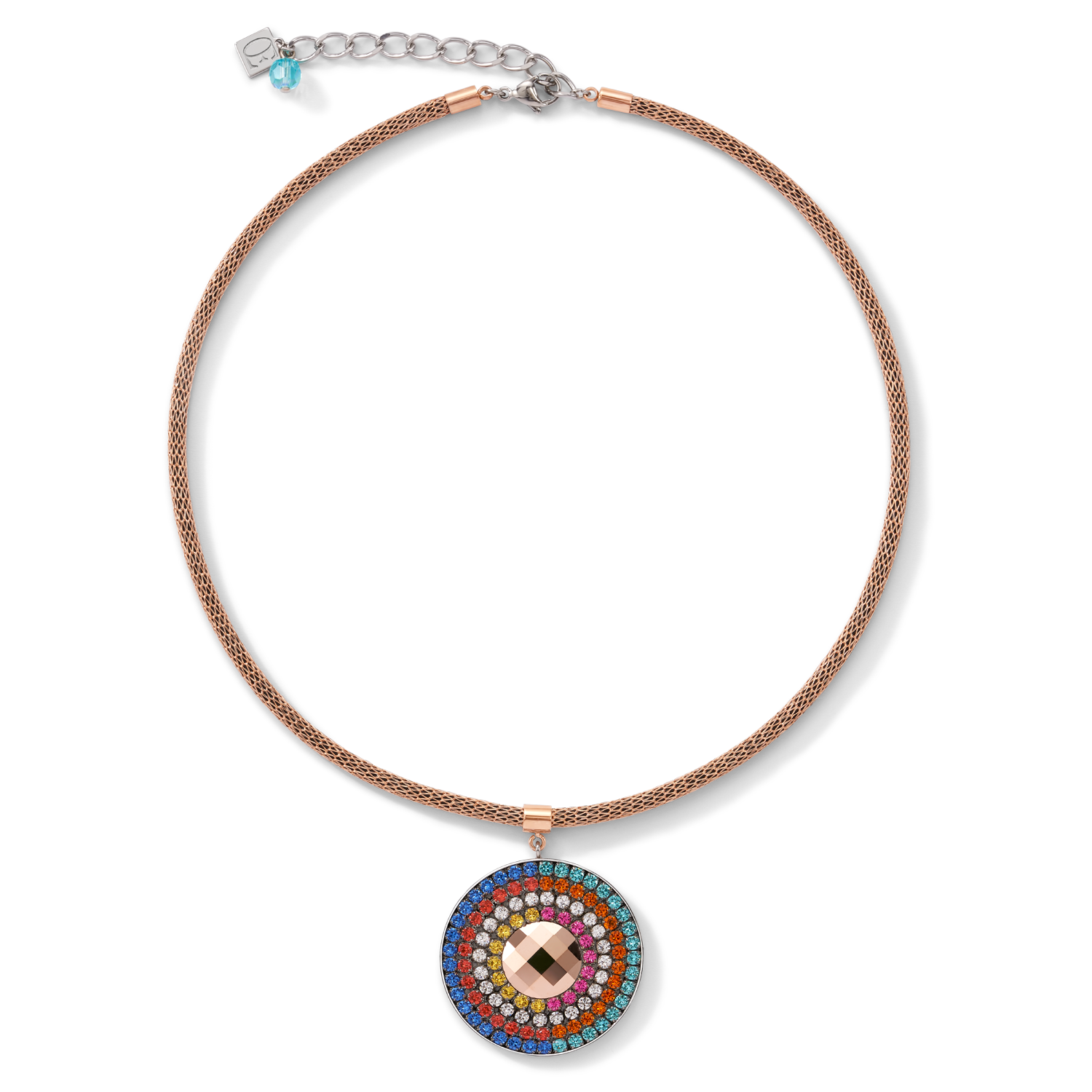 Collier Amulette Cristaux  & maille multicolore