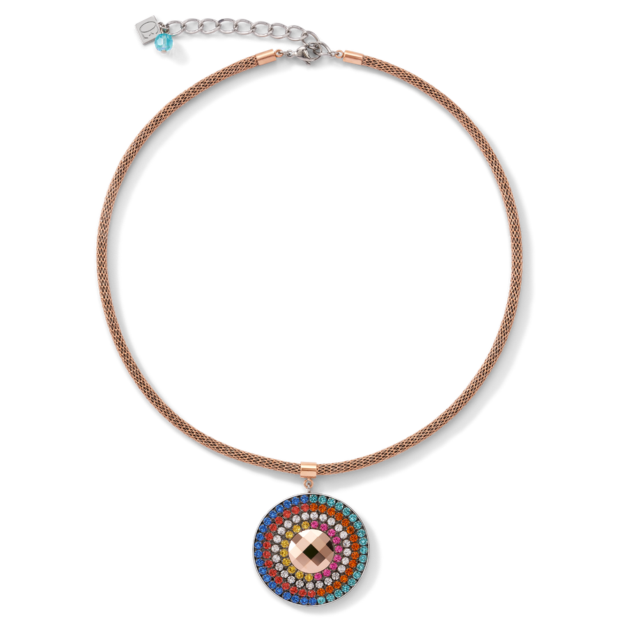 Collier Amulette Cristaux  & maille multicolore