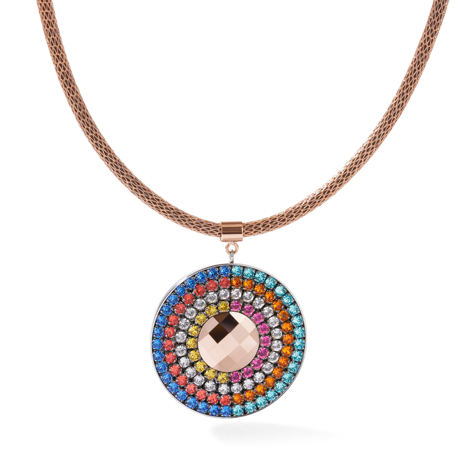 Collier Amulette Cristaux  & maille multicolore