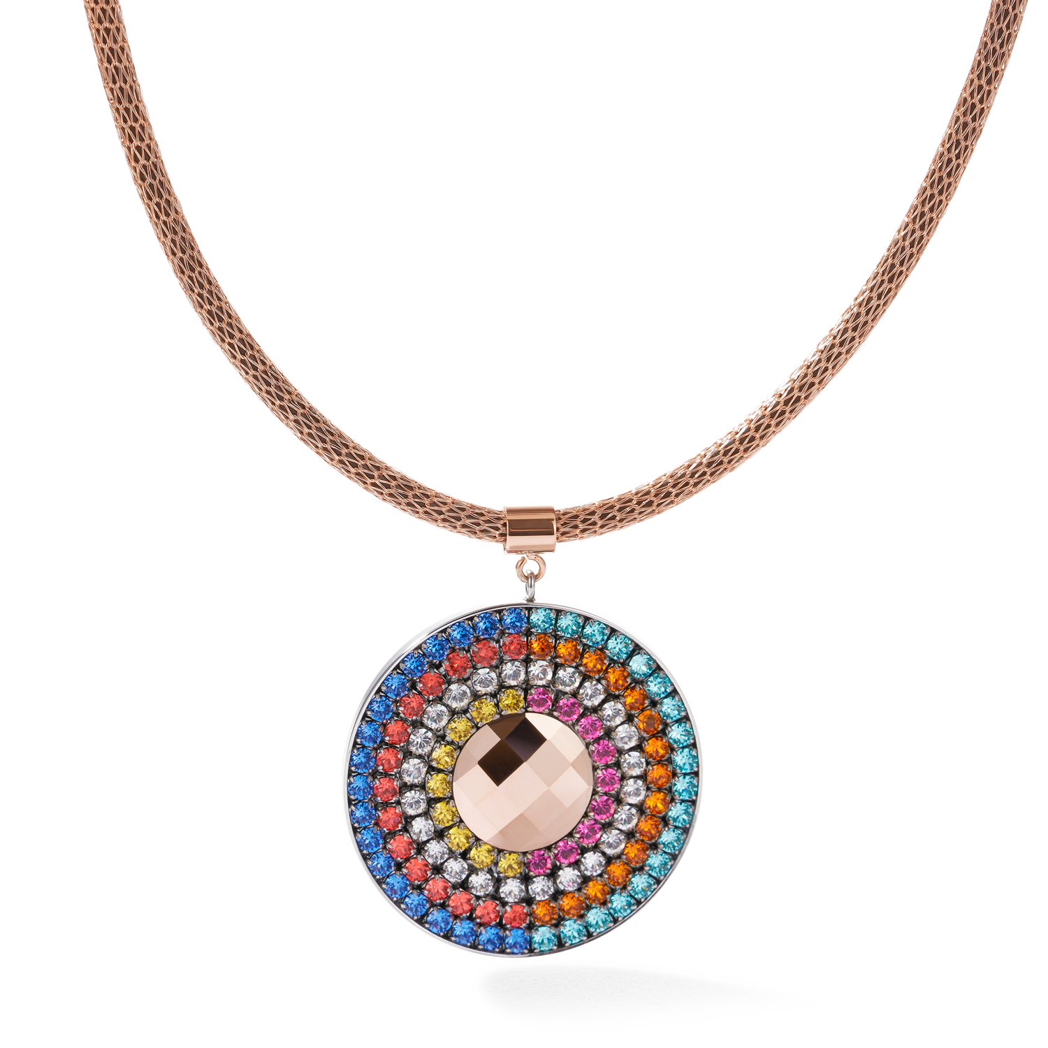 Collier Amulette Cristaux  & maille multicolore