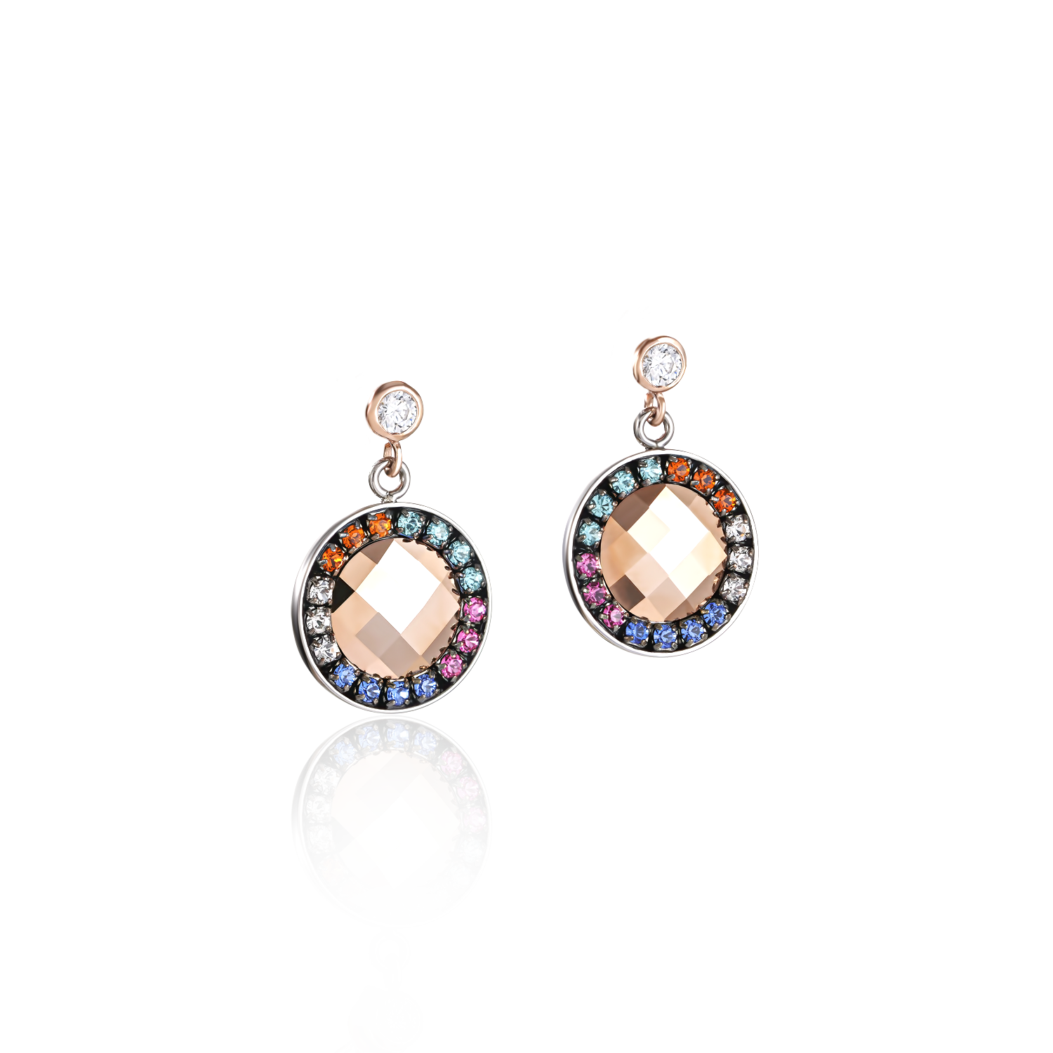 Boucles d'oreille Amulette Cristaux & maille multicolore