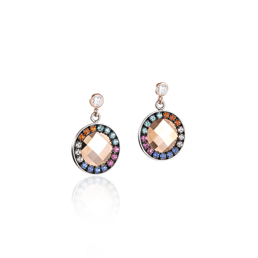Boucles d'oreille Amulette Cristaux & maille multicolore