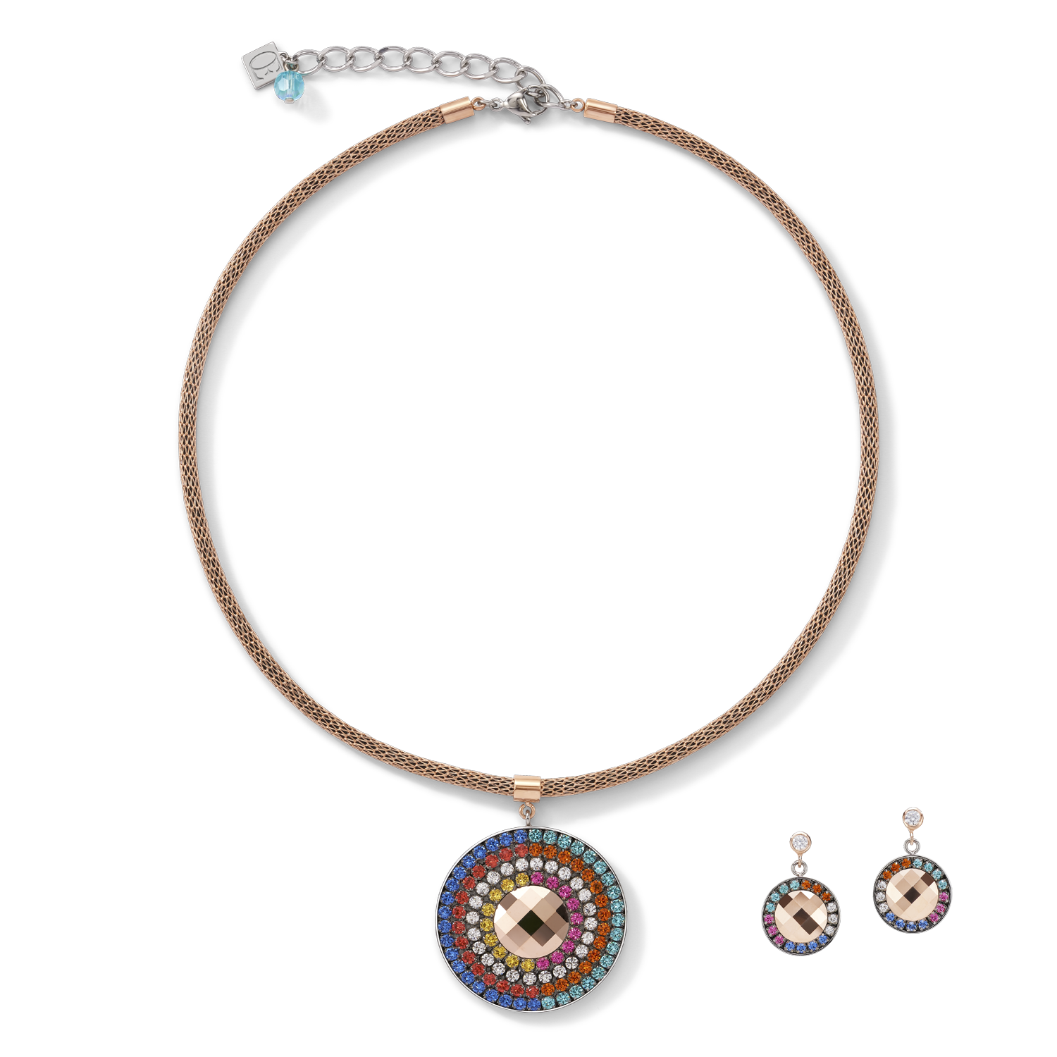 Boucles d'oreille Amulette Cristaux & maille multicolore