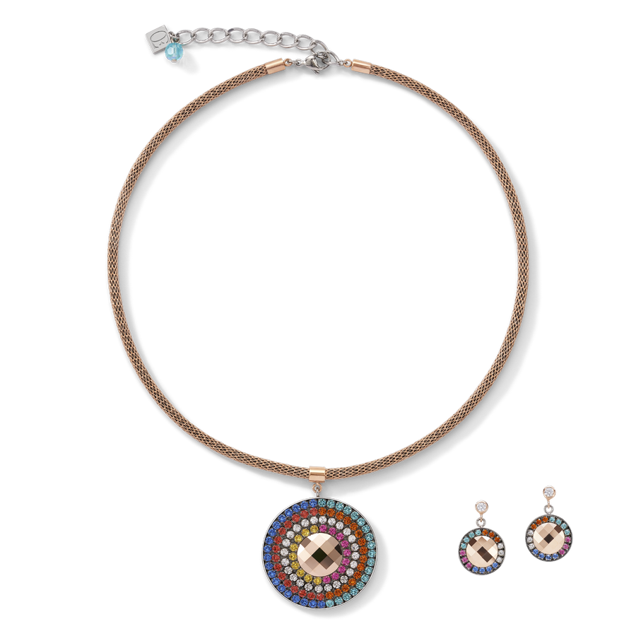 Boucles d'oreille Amulette Cristaux & maille multicolore
