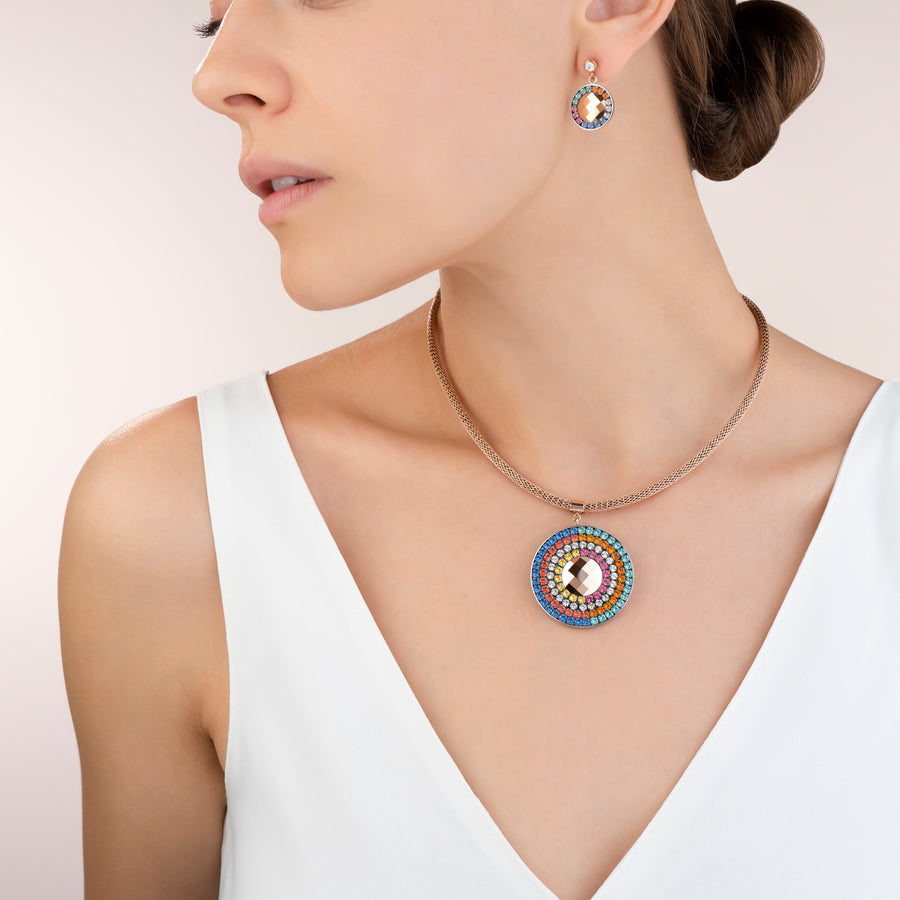 Boucles d'oreille Amulette Cristaux & maille multicolore