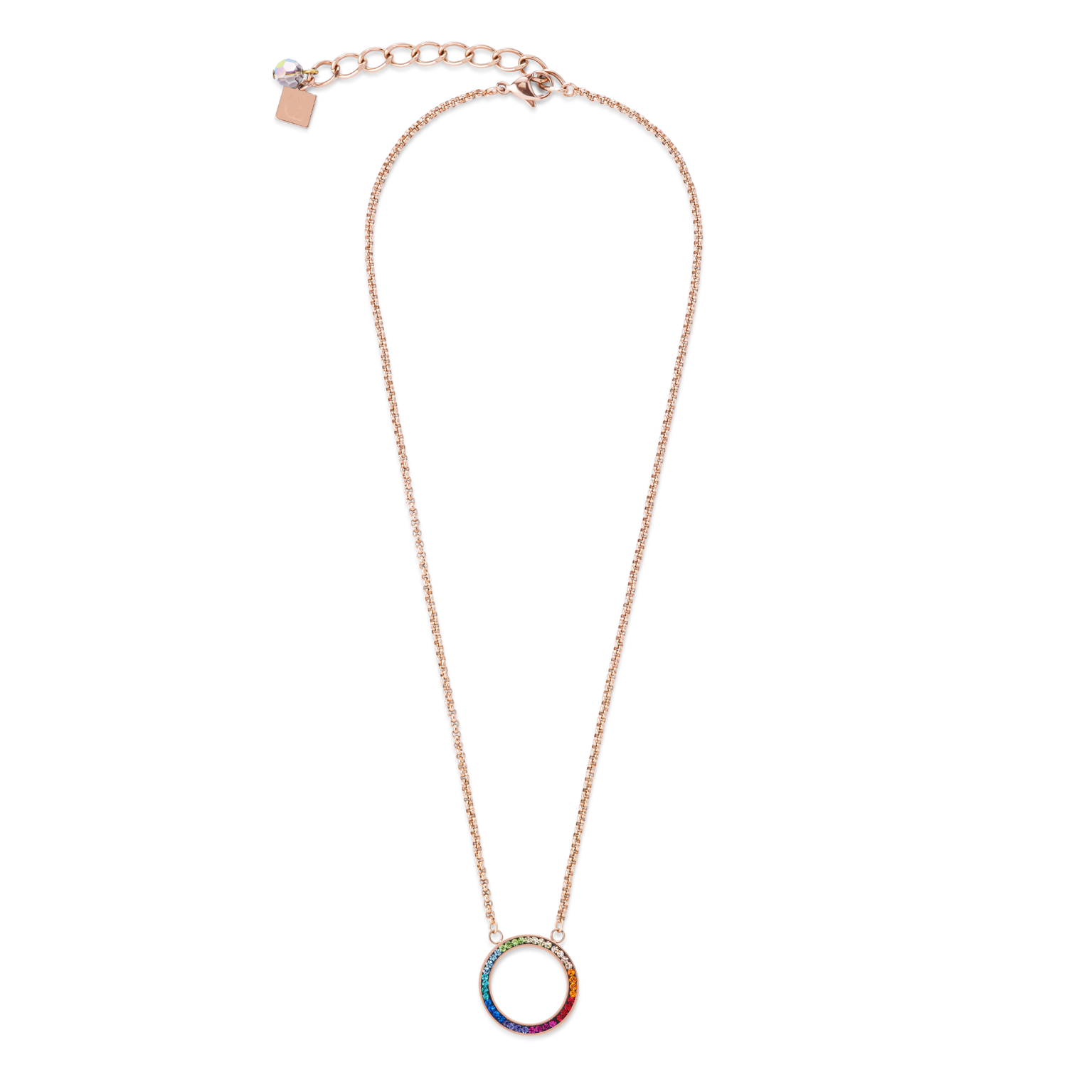 Collier Anneau Cristaux pavé & acier inoxydable or rose & multicolore