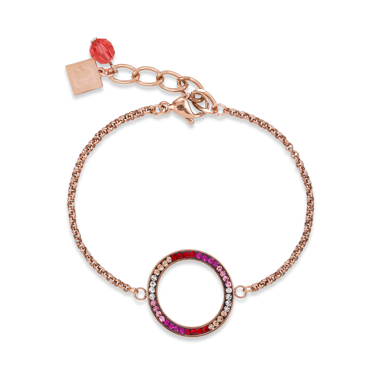 Bracelet Anneau Cristaux pavé & acier inoxydable or rose & rouge-rose