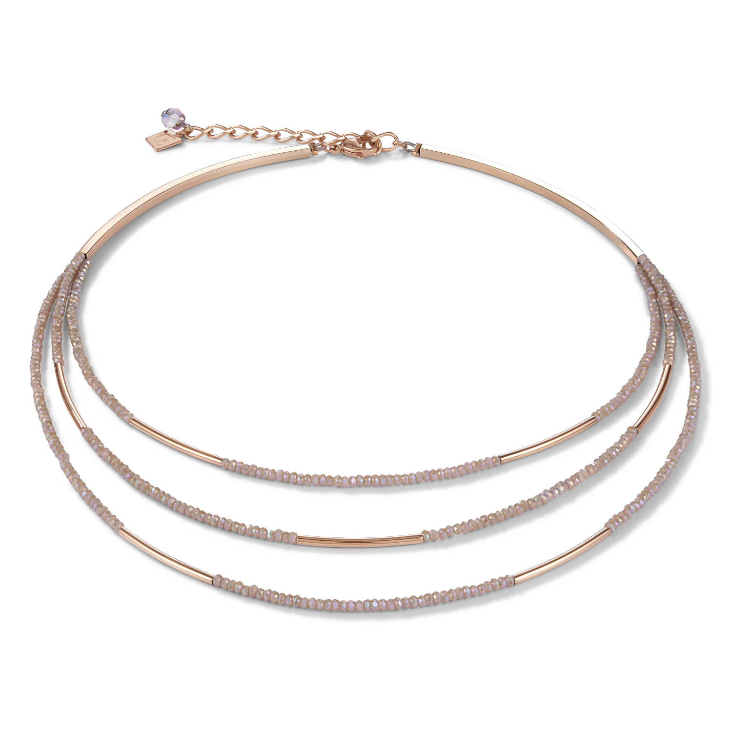 Collier Cascade acier inoxydable or rose & verre nude