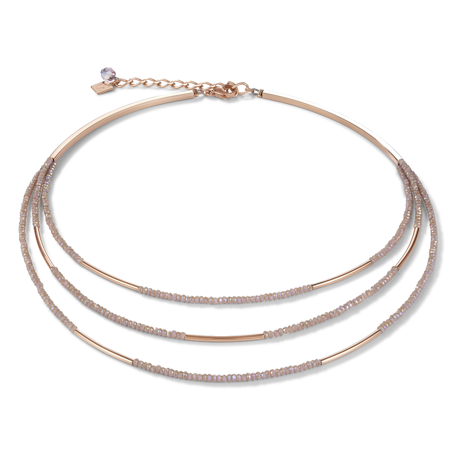 Collier Cascade acier inoxydable or rose & verre nude
