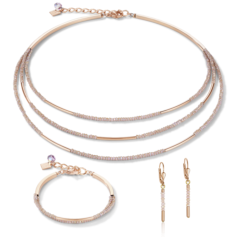 Collier Cascade acier inoxydable or rose & verre nude