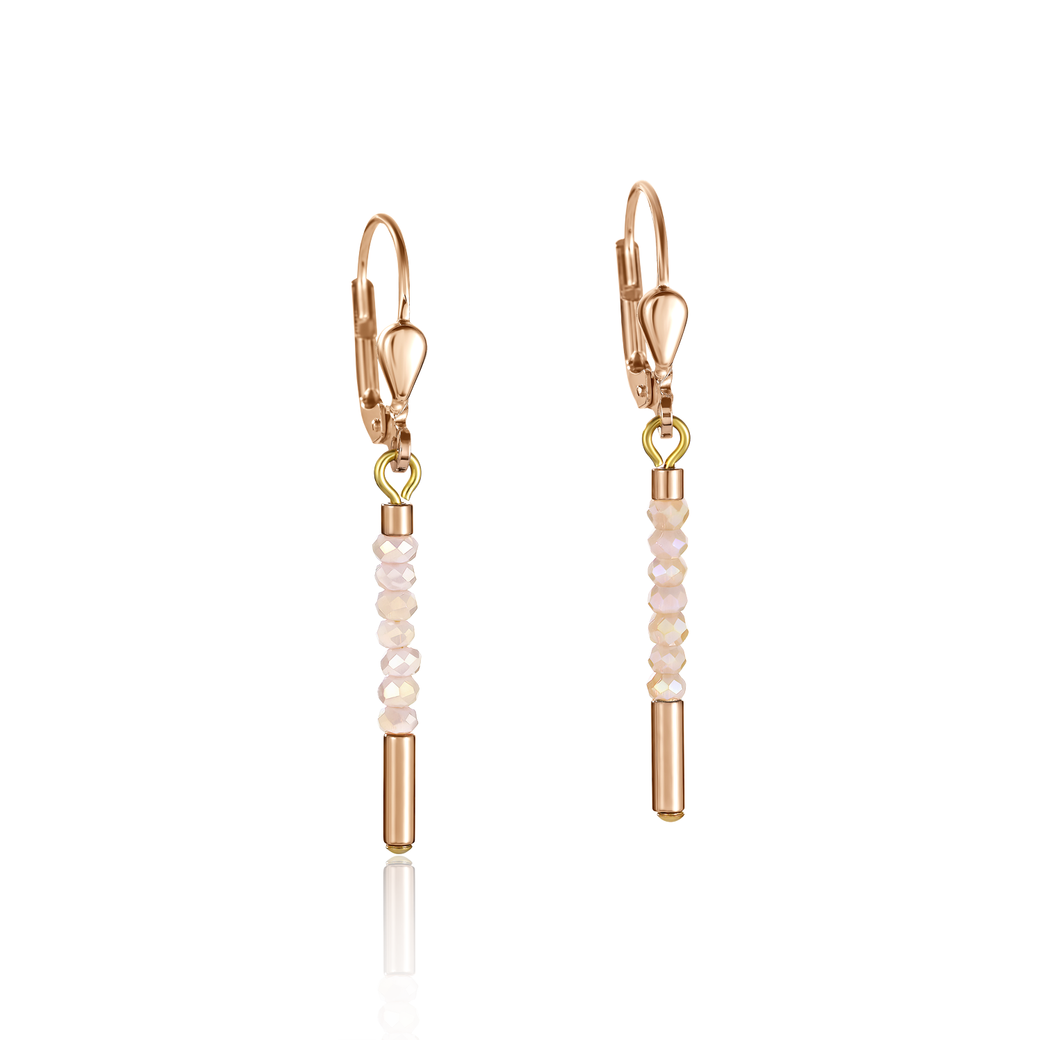 Boucles d'oreille Cascade acier inoxydable or rose & verre nude