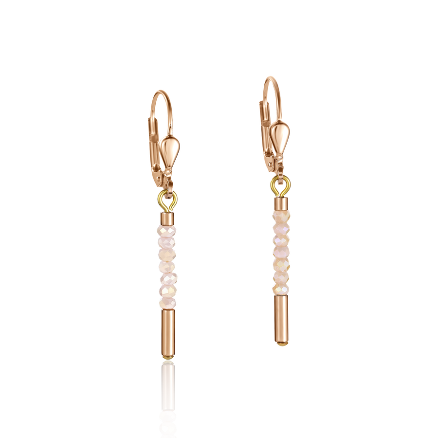 Boucles d'oreille Cascade acier inoxydable or rose & verre nude