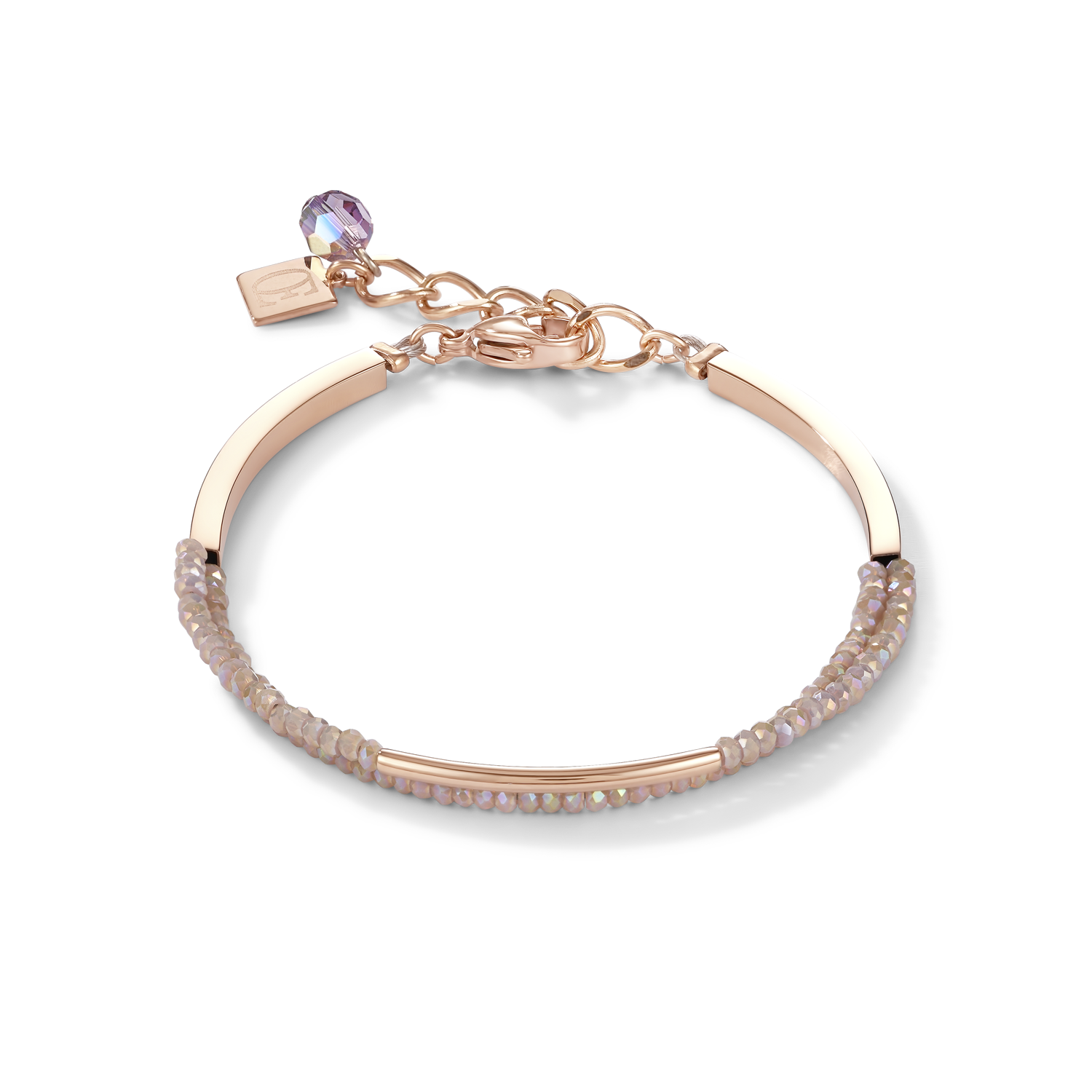 Bracelet Cascade acier inoxydable or rose & verre nude