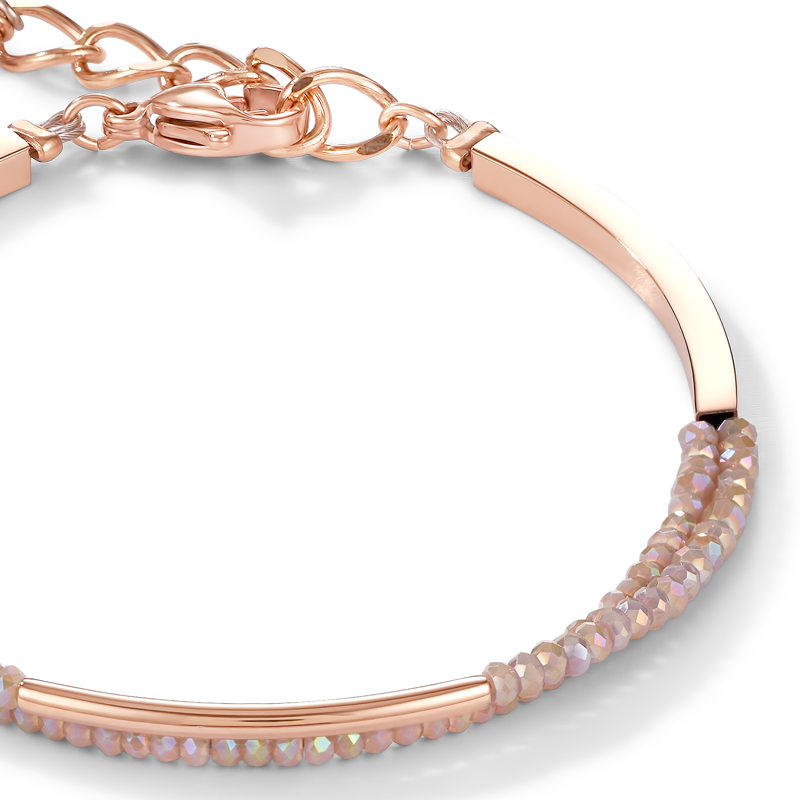 Bracelet Cascade acier inoxydable or rose & verre nude