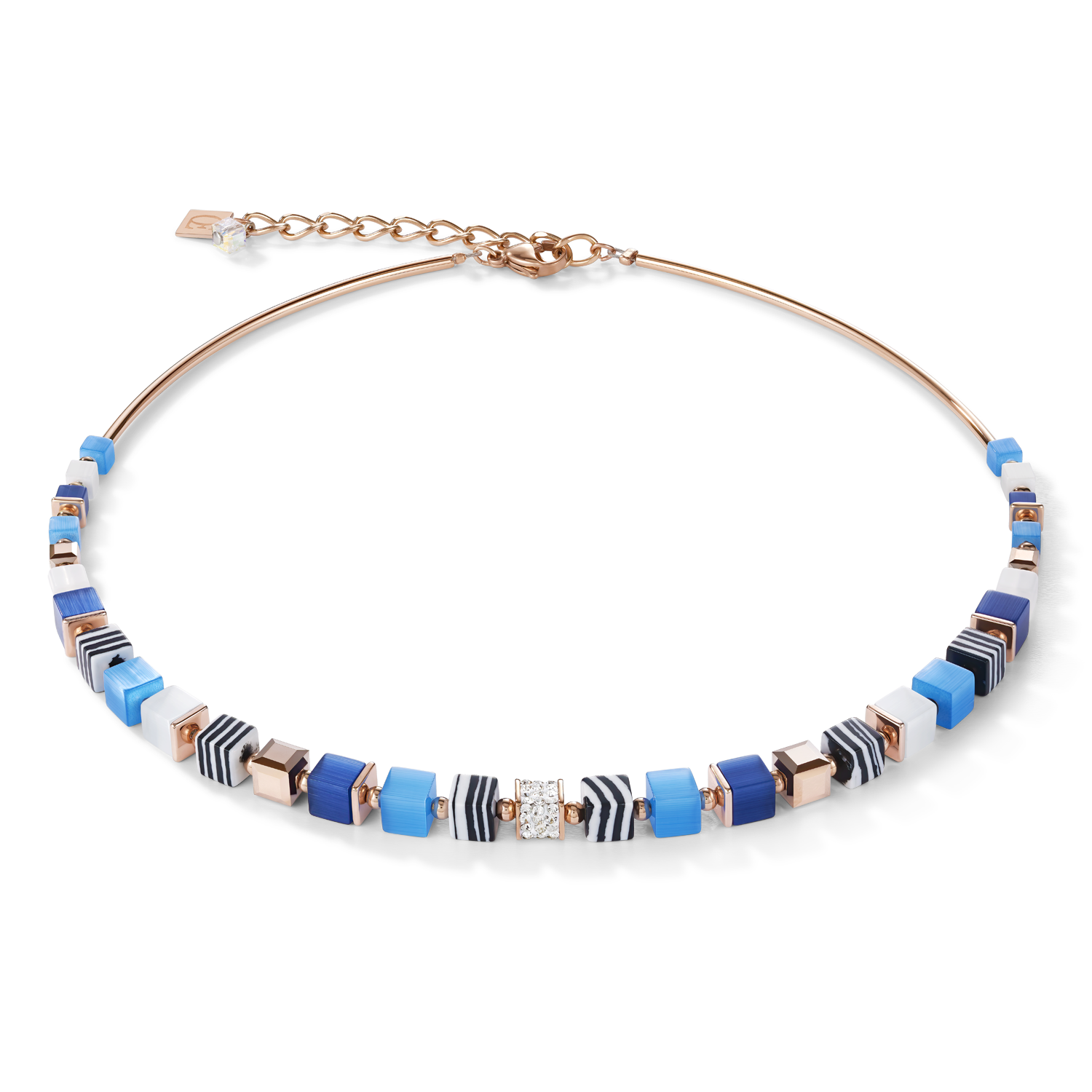 Collier GeoCUBE® Cristaux pavé, malachite synthetique & Cristaux Swarovski® bleu-turquoise