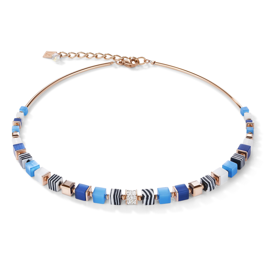 Collier GeoCUBE® Cristaux pavé, malachite synthetique & Cristaux Swarovski® bleu-turquoise