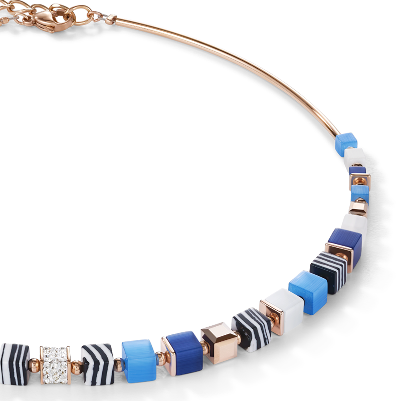 Collier GeoCUBE® Cristaux pavé, malachite synthetique & Cristaux Swarovski® bleu-turquoise