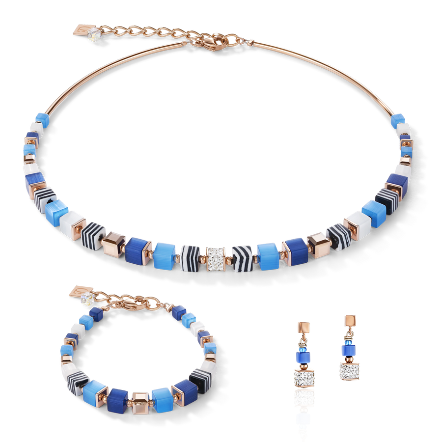 Collier GeoCUBE® Cristaux pavé, malachite synthetique & Cristaux Swarovski® bleu-turquoise
