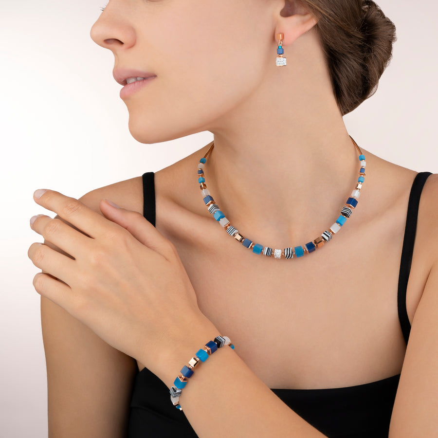Collier GeoCUBE® Cristaux pavé, malachite synthetique & Cristaux Swarovski® bleu-turquoise