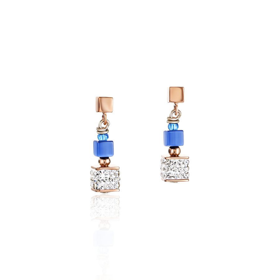 Boucles d'oreille GeoCUBE® Cristaux pavé, malachite synthetique & Cristaux Swarovski® bleu-turquoise