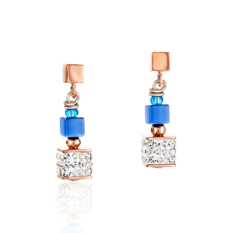 Boucles d'oreille GeoCUBE® Cristaux pavé, malachite synthetique & Cristaux Swarovski® bleu-turquoise
