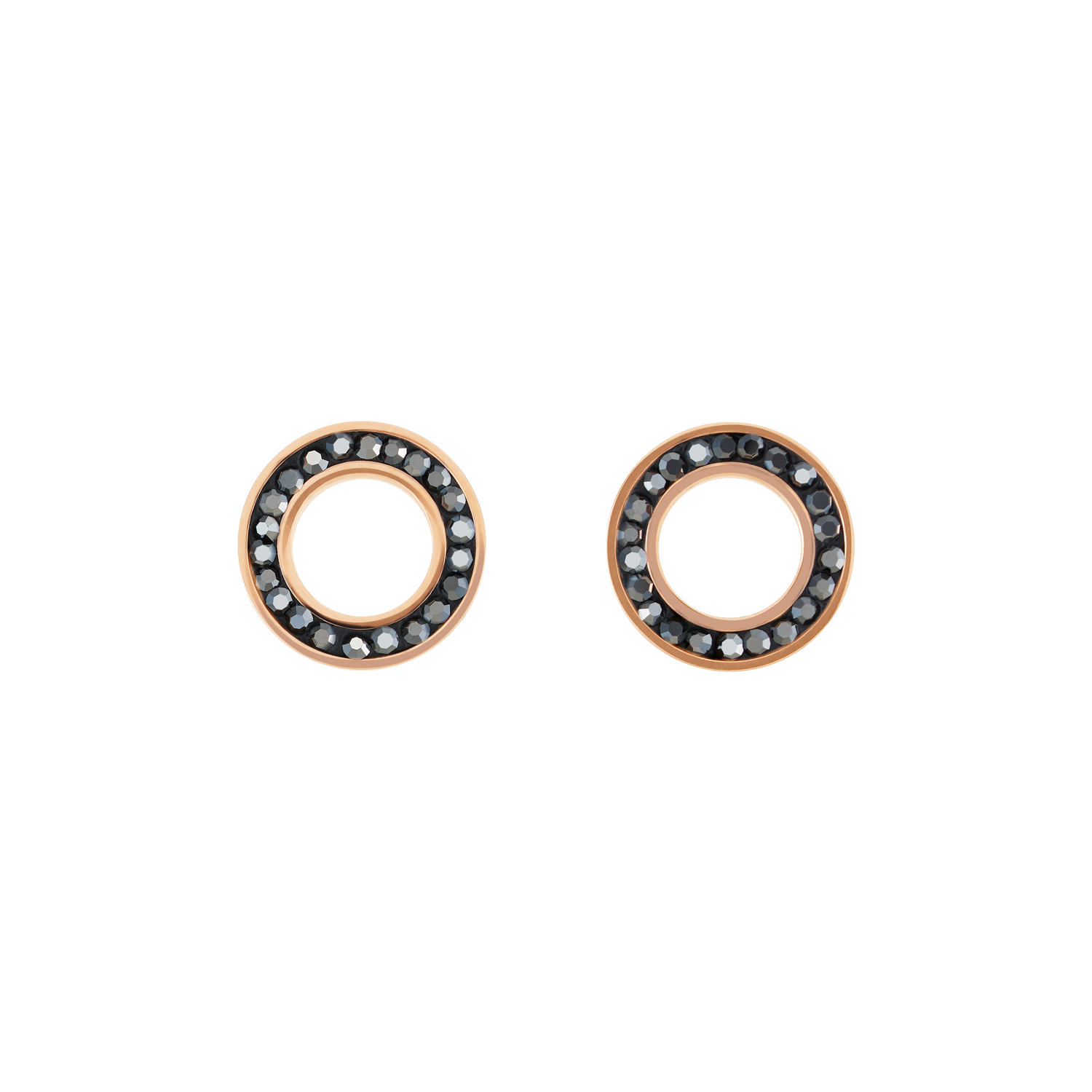 Boucles d'oreille Anneau Cristaux pavé anthracite small & acier inoxydable or rose & argent