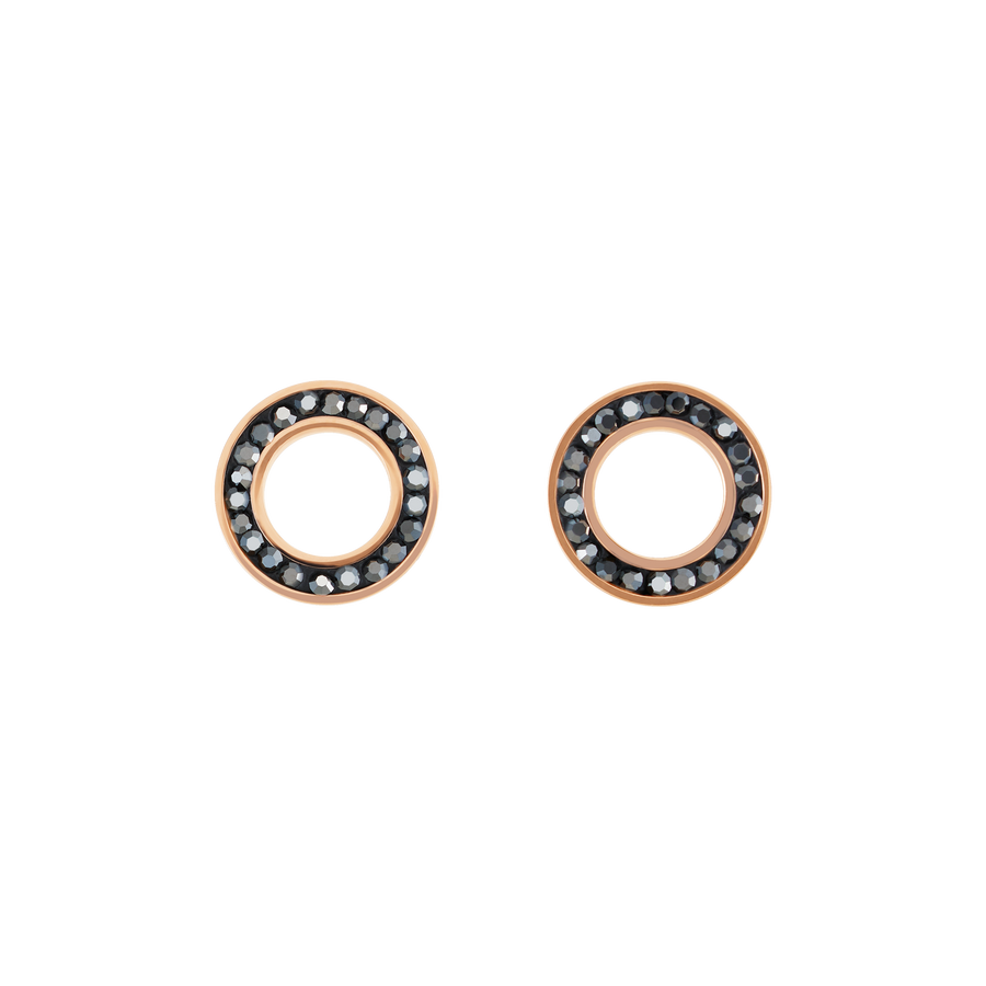 Boucles d'oreille Anneau Cristaux pavé anthracite small & acier inoxydable or rose & argent