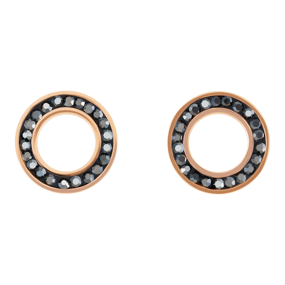 Boucles d'oreille Anneau Cristaux pavé anthracite small & acier inoxydable or rose & argent