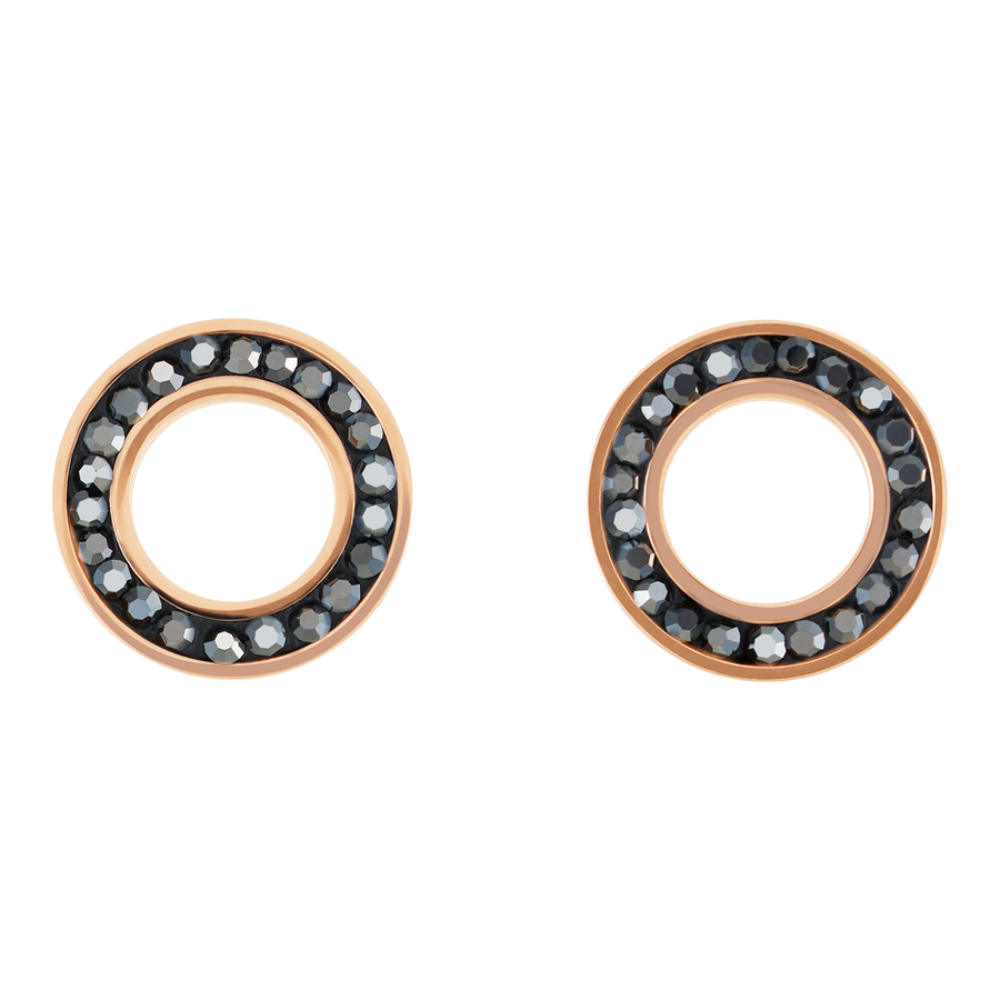 Boucles d'oreille Anneau Cristaux pavé anthracite small & acier inoxydable or rose & argent