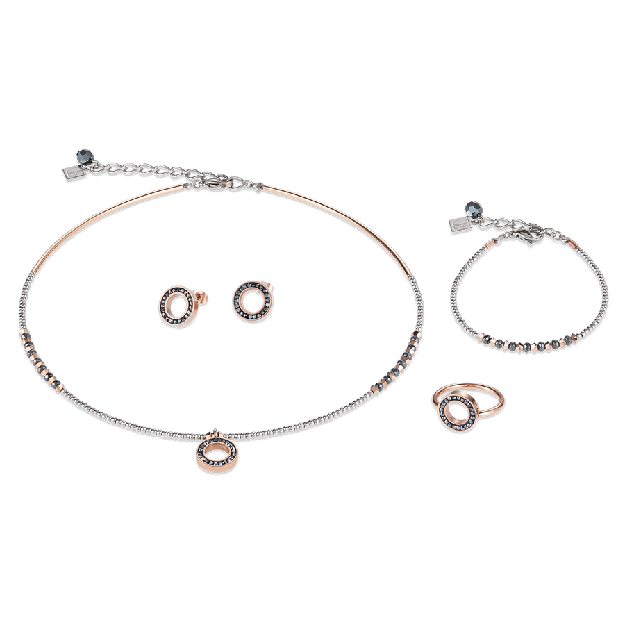 Boucles d'oreille Anneau Cristaux pavé anthracite small & acier inoxydable or rose & argent