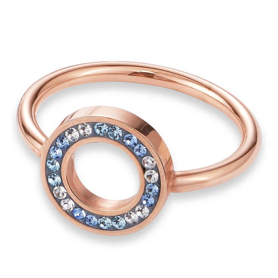 Bague Anneau Cristaux pavé bleu small & acier inoxydable or rose