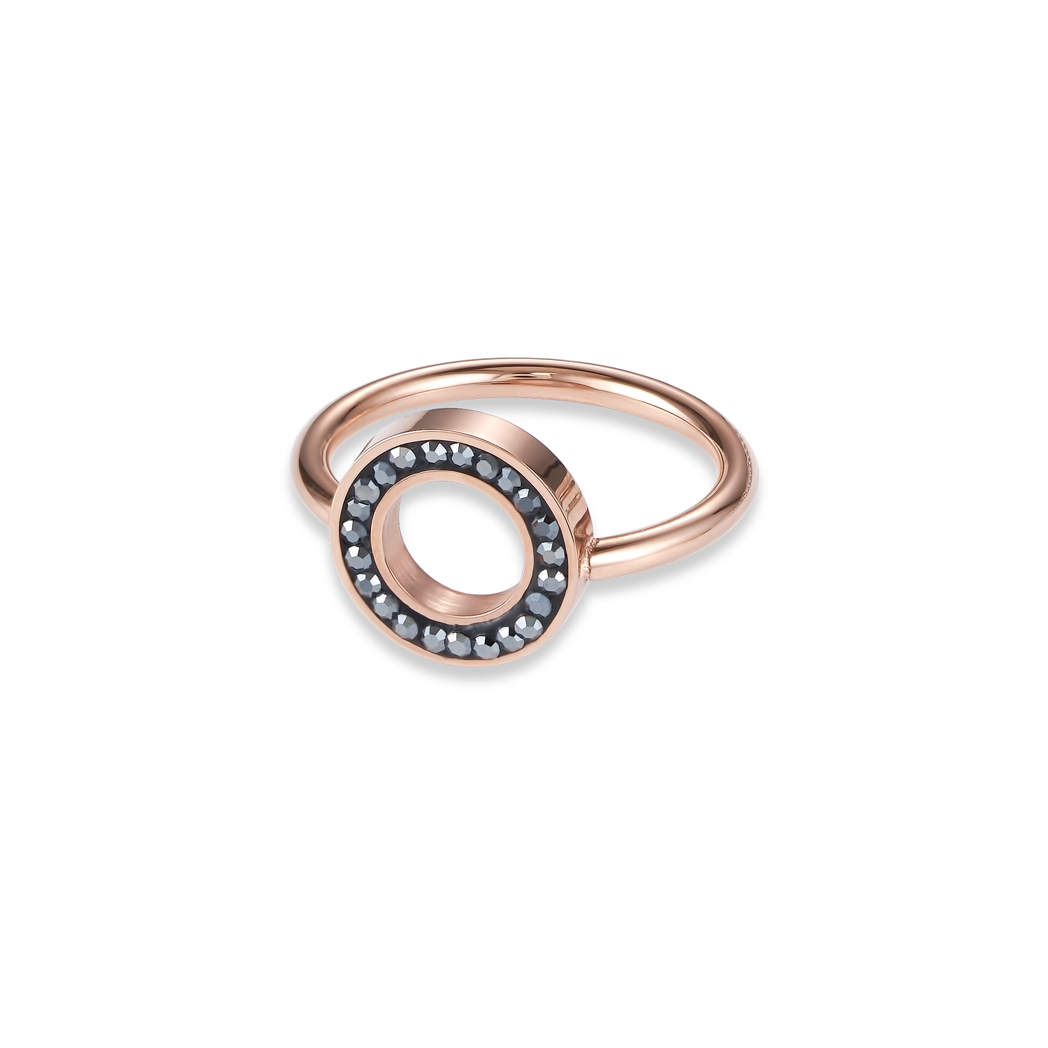 Bague Anneau Cristaux pavé anthracite small & acier inoxydable or rose