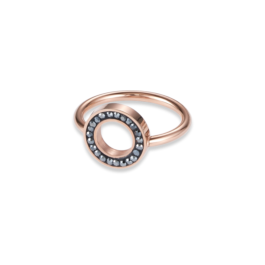 Bague Anneau Cristaux pavé anthracite small & acier inoxydable or rose