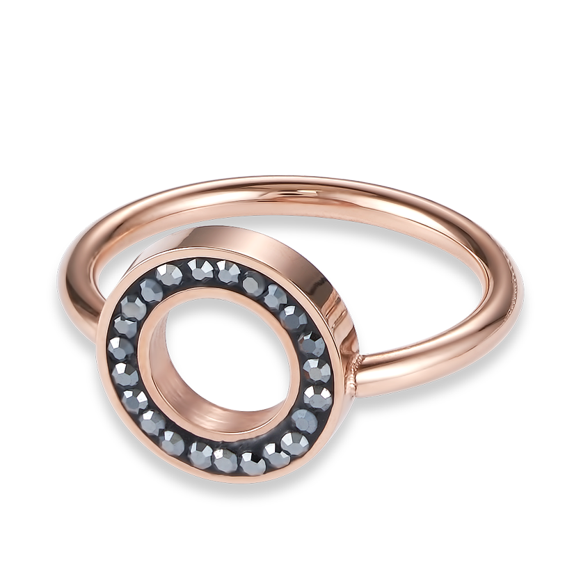 Bague Anneau Cristaux pavé anthracite small & acier inoxydable or rose