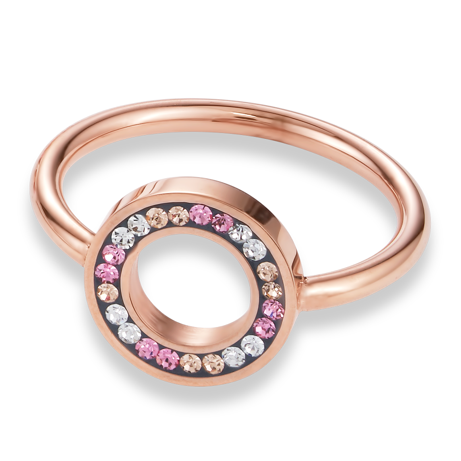 Bague Anneau Cristaux pavé rosé small & acier inoxydable or rose