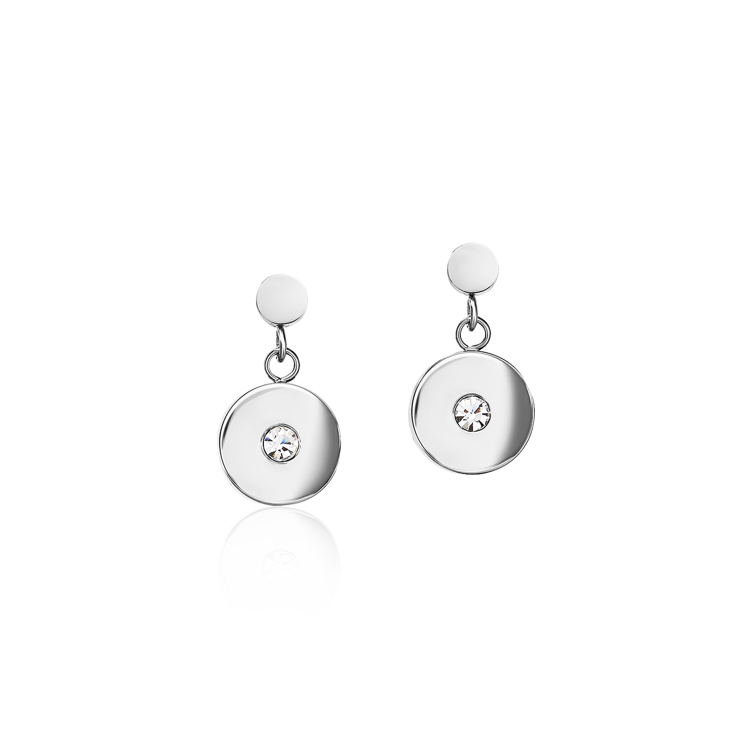 Boucles d'oreille Coins Acier, verre taillé & Cristaux bleu claire