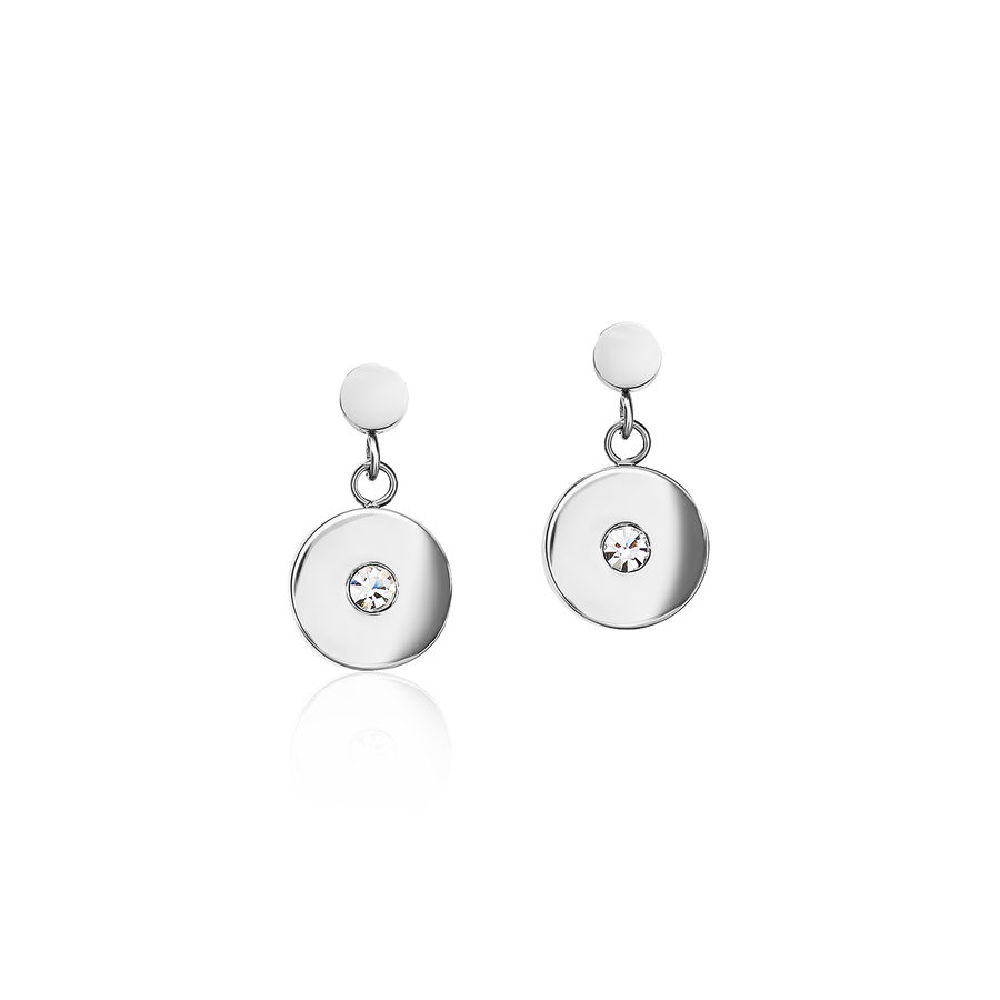 Boucles d'oreille Coins Acier, verre taillé & Cristaux bleu claire