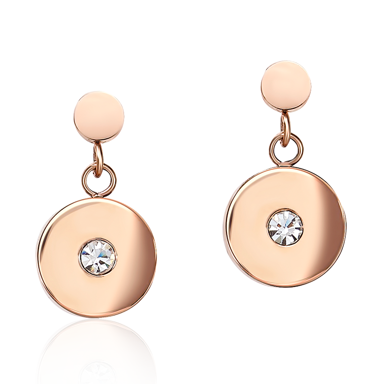 Boucles d'oreille Coins Acier or rose, verre taillé & Cristaux  blanc