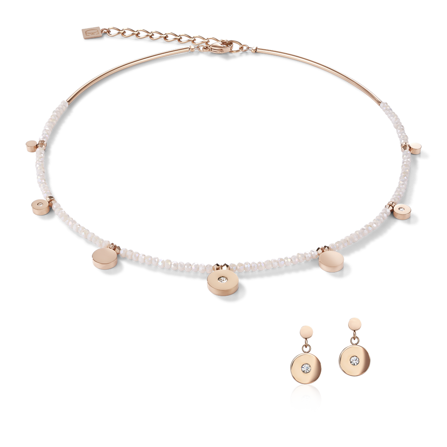Boucles d'oreille Coins Acier or rose, verre taillé & Cristaux  blanc