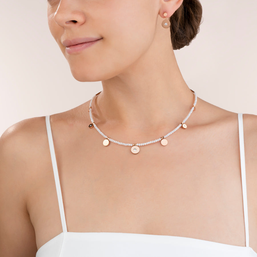 Boucles d'oreille Coins Acier or rose, verre taillé & Cristaux  blanc