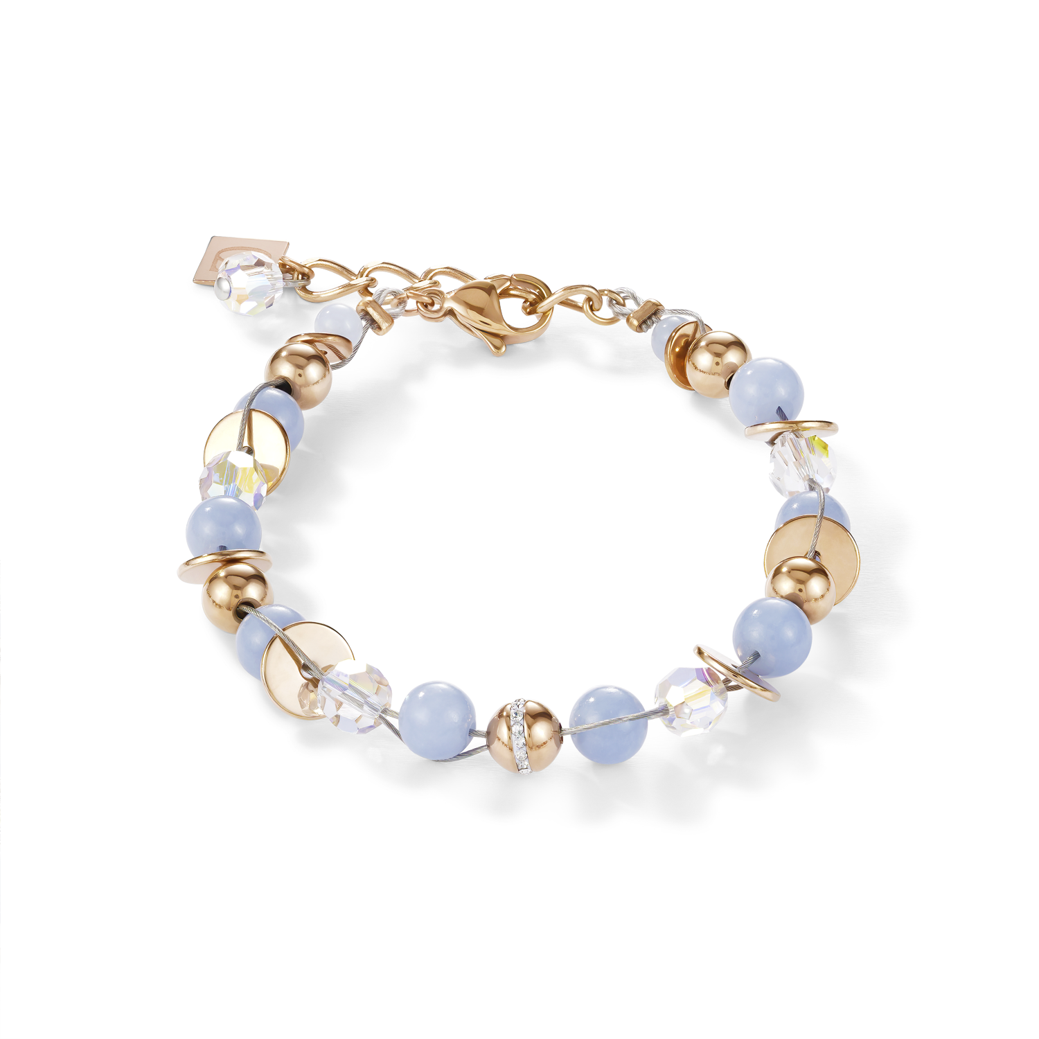 Bracelet TwistedPEARLS Angélite & acier inoxydable or rose bleu clair