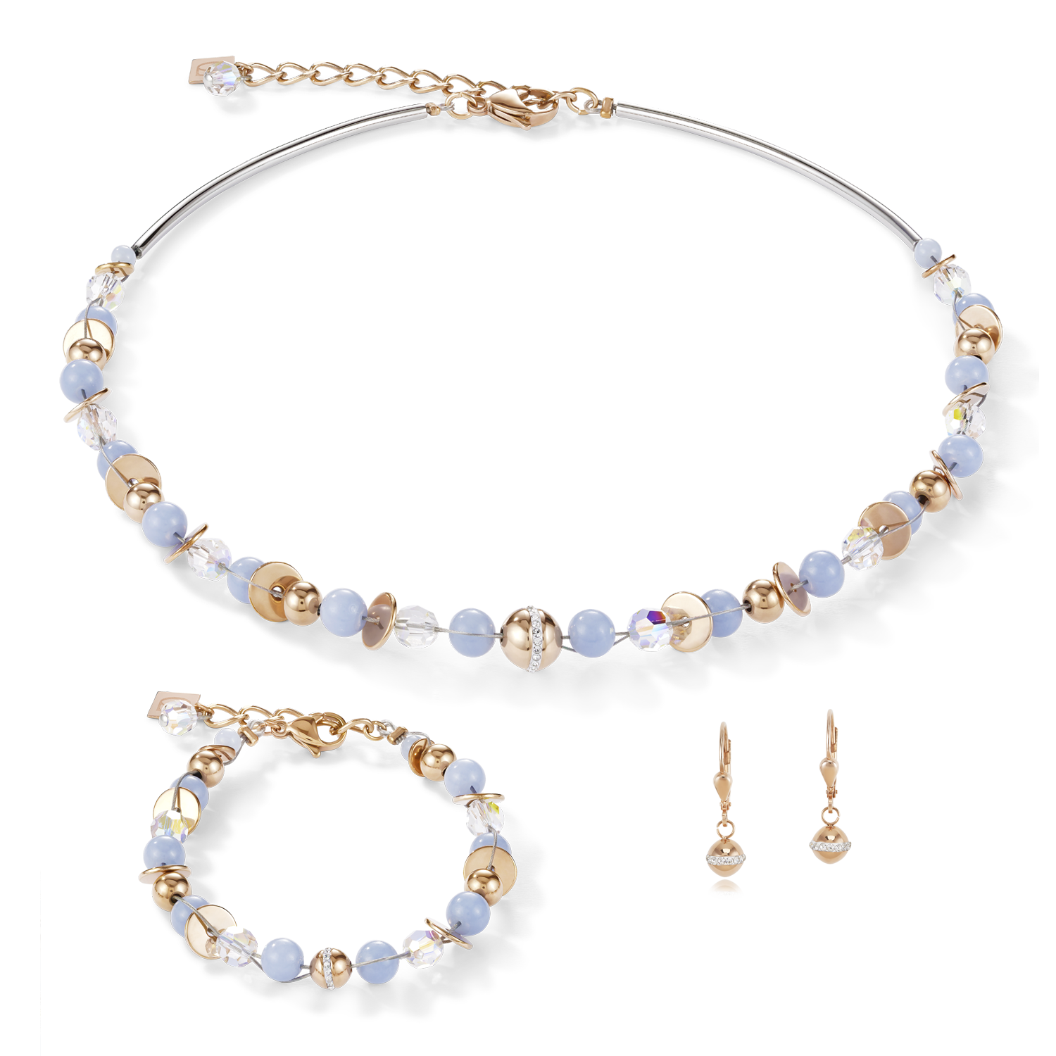 Bracelet TwistedPEARLS Angélite & acier inoxydable or rose bleu clair