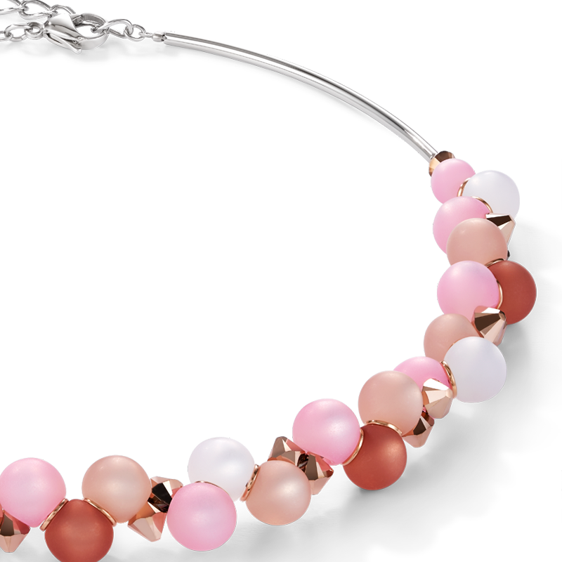 Collier Polaris, Cristaux & acier inoxydable rose-beige