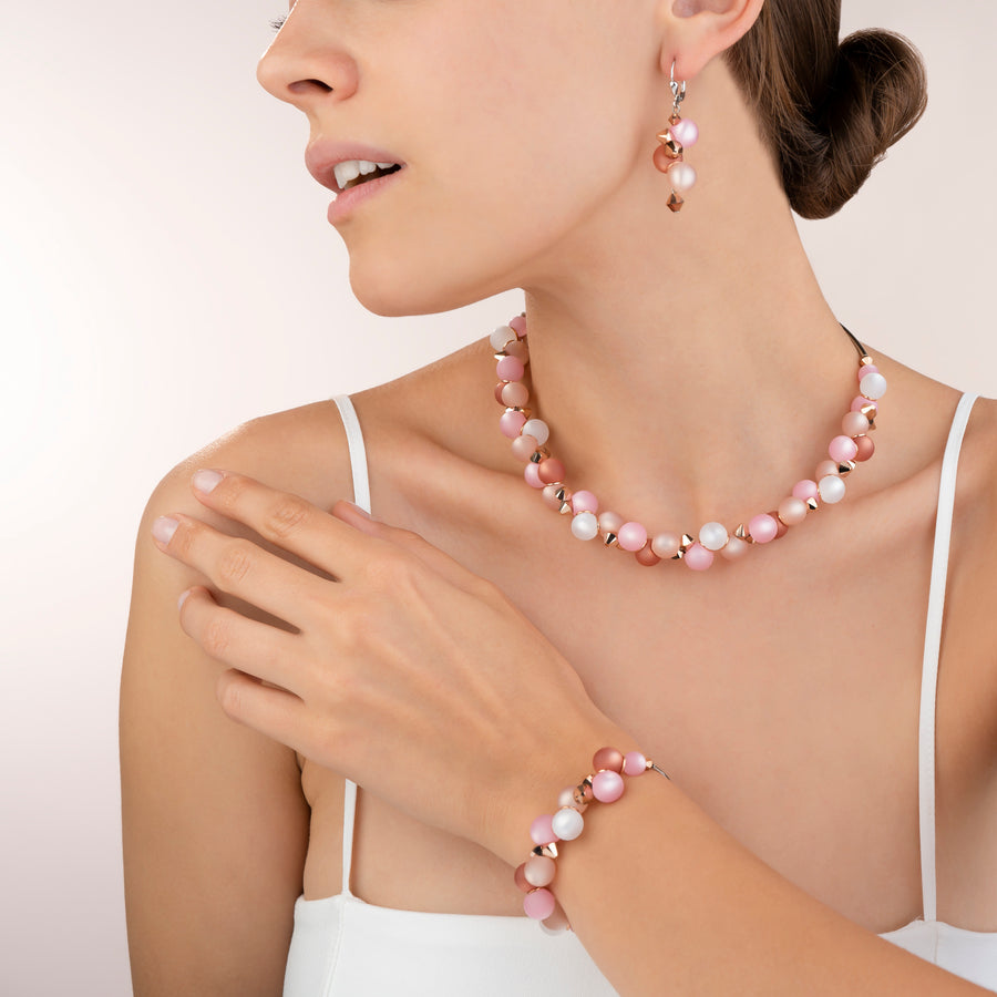 Collier Polaris, Cristaux & acier inoxydable rose-beige