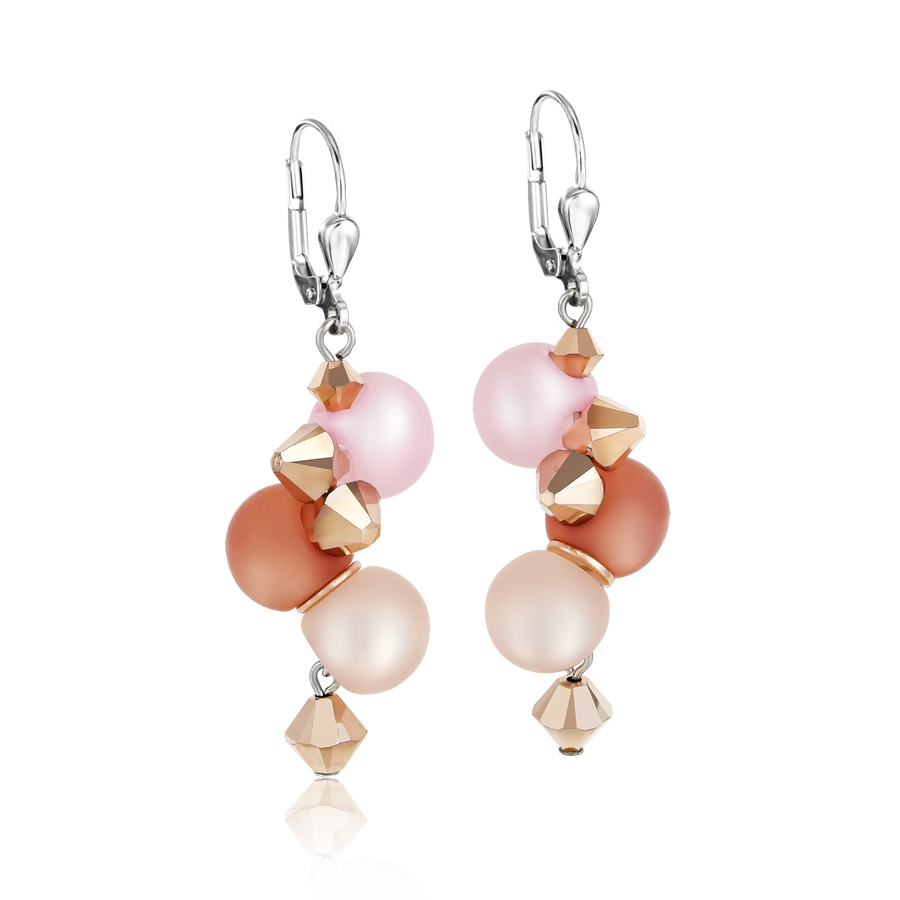 Boucles Polaris, Cristaux & acier inoxydable rose-beige