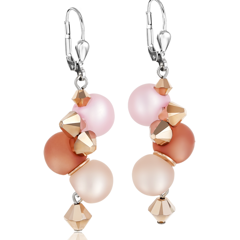 Boucles Polaris, Cristaux & acier inoxydable rose-beige