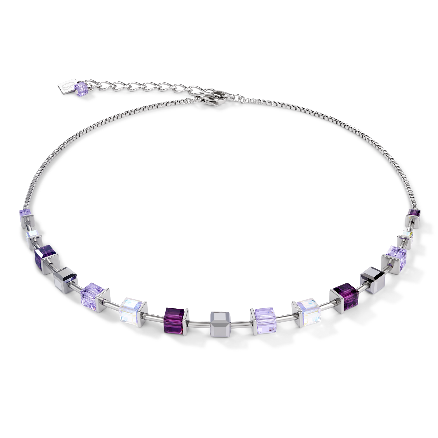 Collier GeoCUBE® Cristaux  & acier inoxydable améthyste